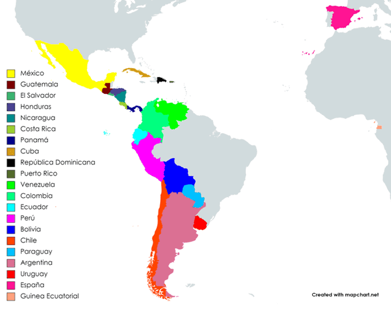 mapa países hispanos