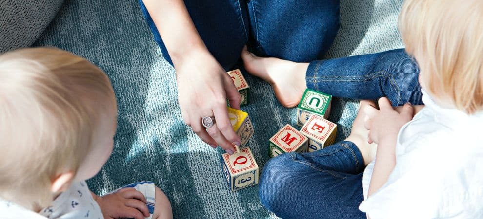 Mom playing Spanish games for kids